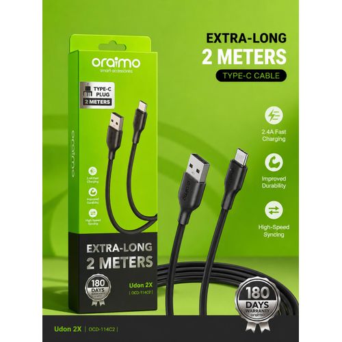 Oraimo Udon 2X Type-C Cable — 2-Metre Fast Charging (OCD-114C)
